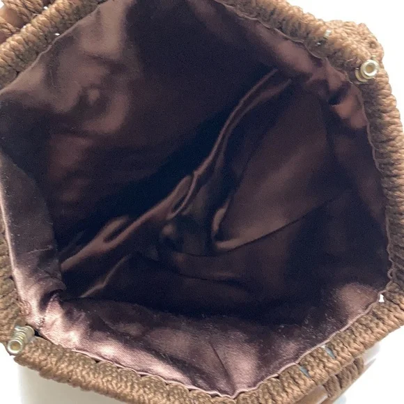 Brown crochet small wood ring handle purse - Picture 7 of 11